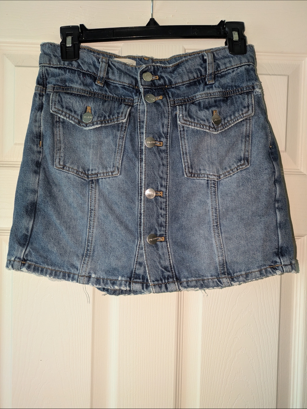 Pilcro By Anthropology Distressed  Denim Button-Front Mini Skort.